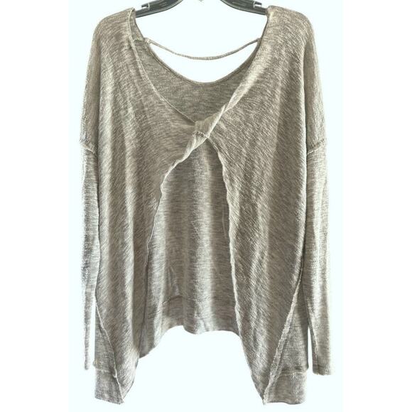 n/p Open Back Long Sleeve Lightweight Gray & White Top One Size - Picture 2 of 8